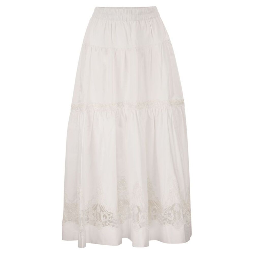 Maurizio Mykonos Women Cotton And Rayon Midi Skirt With Embroidered Inserts